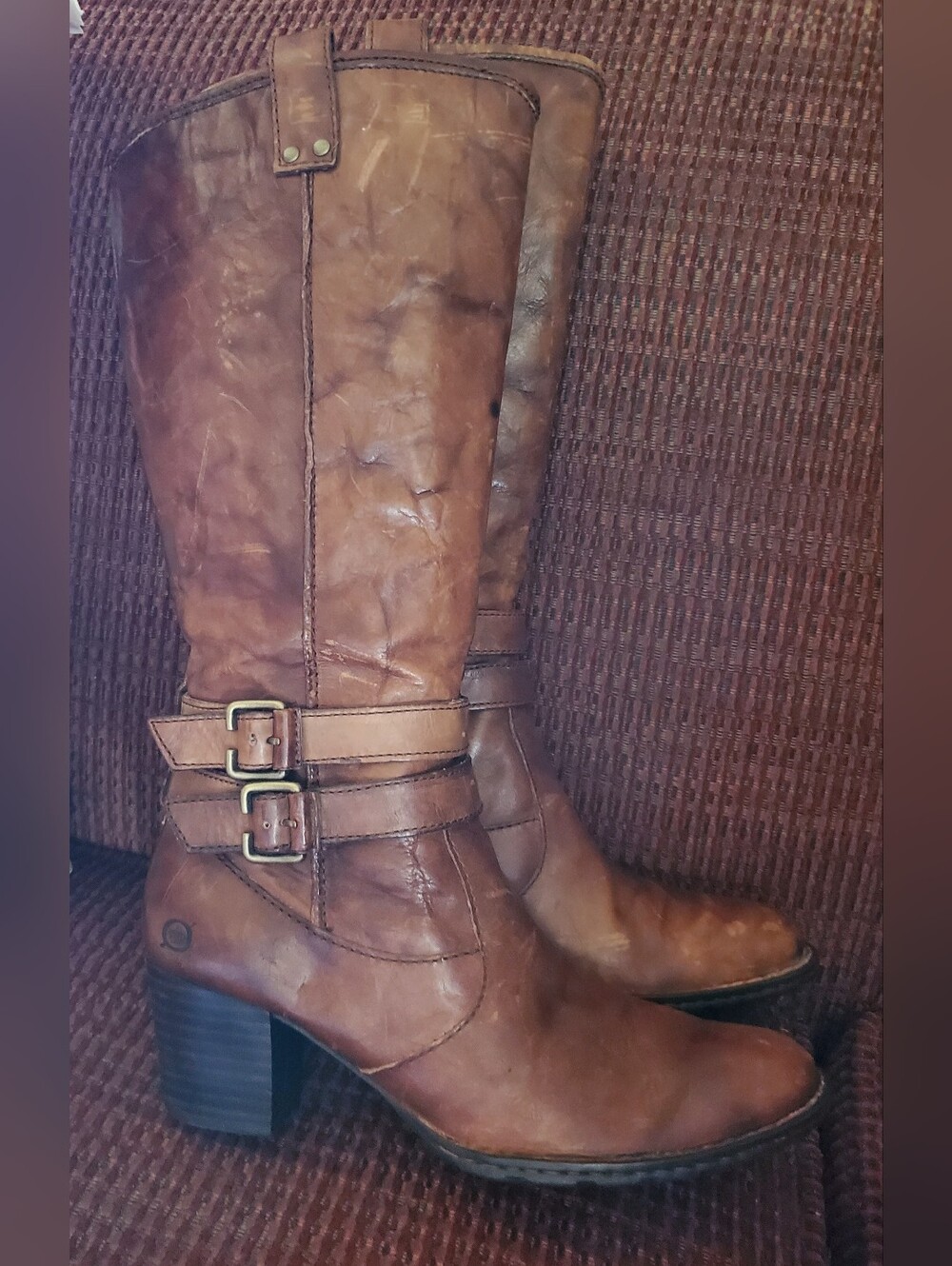 BORN DIstressed Brown Leather Womens Boots**Sz 7**Stack Heel